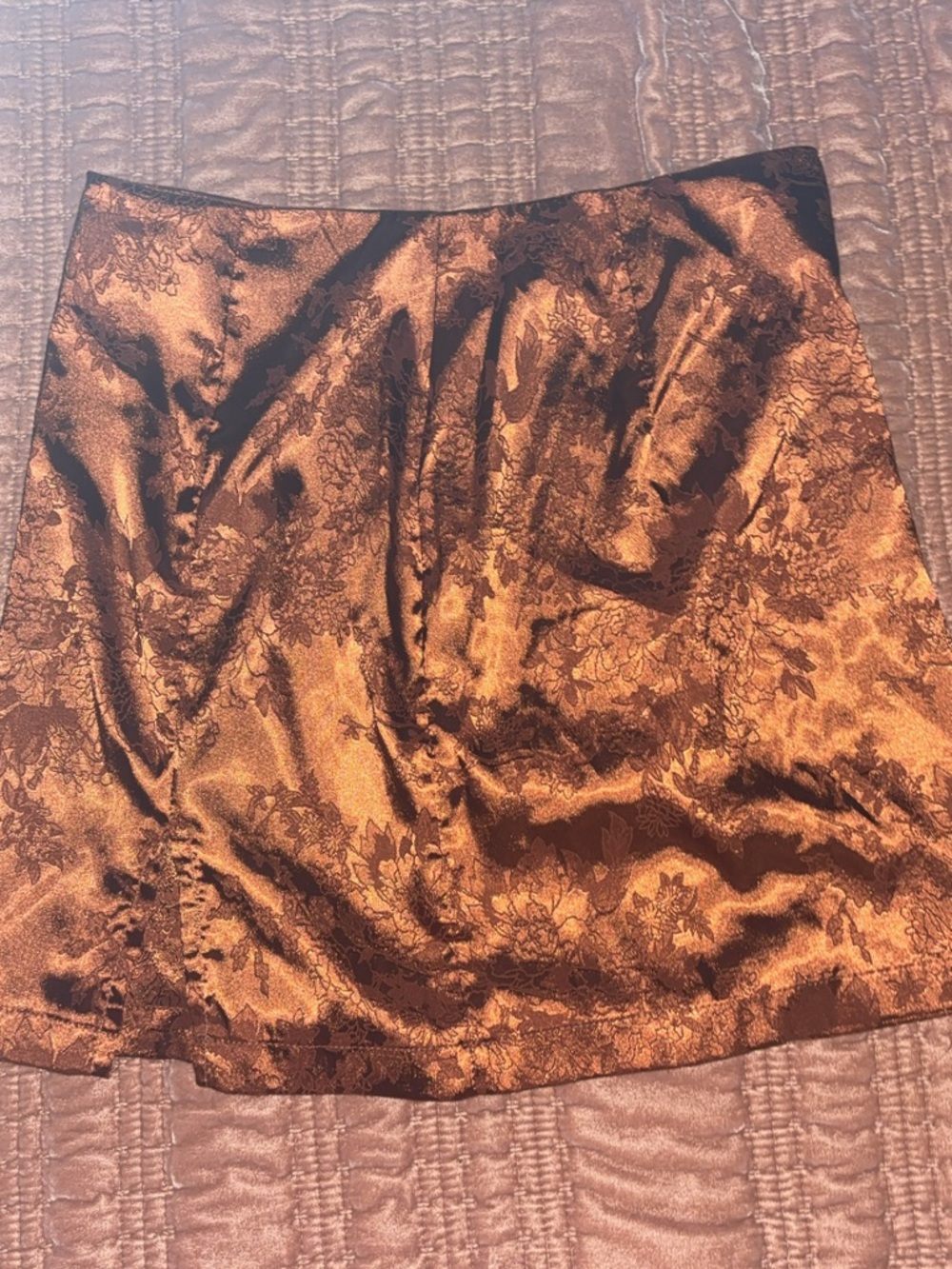 Satin Floral Jacquard Mini Skirt in Copper
